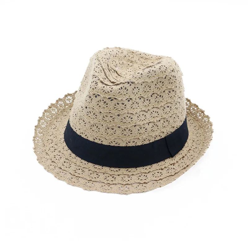

Half-rolled Brim Beach Jazz Panama Straw Hat Women's Sun Visor Hat Beach Holiday Travel Cotton Lace Straw Hat