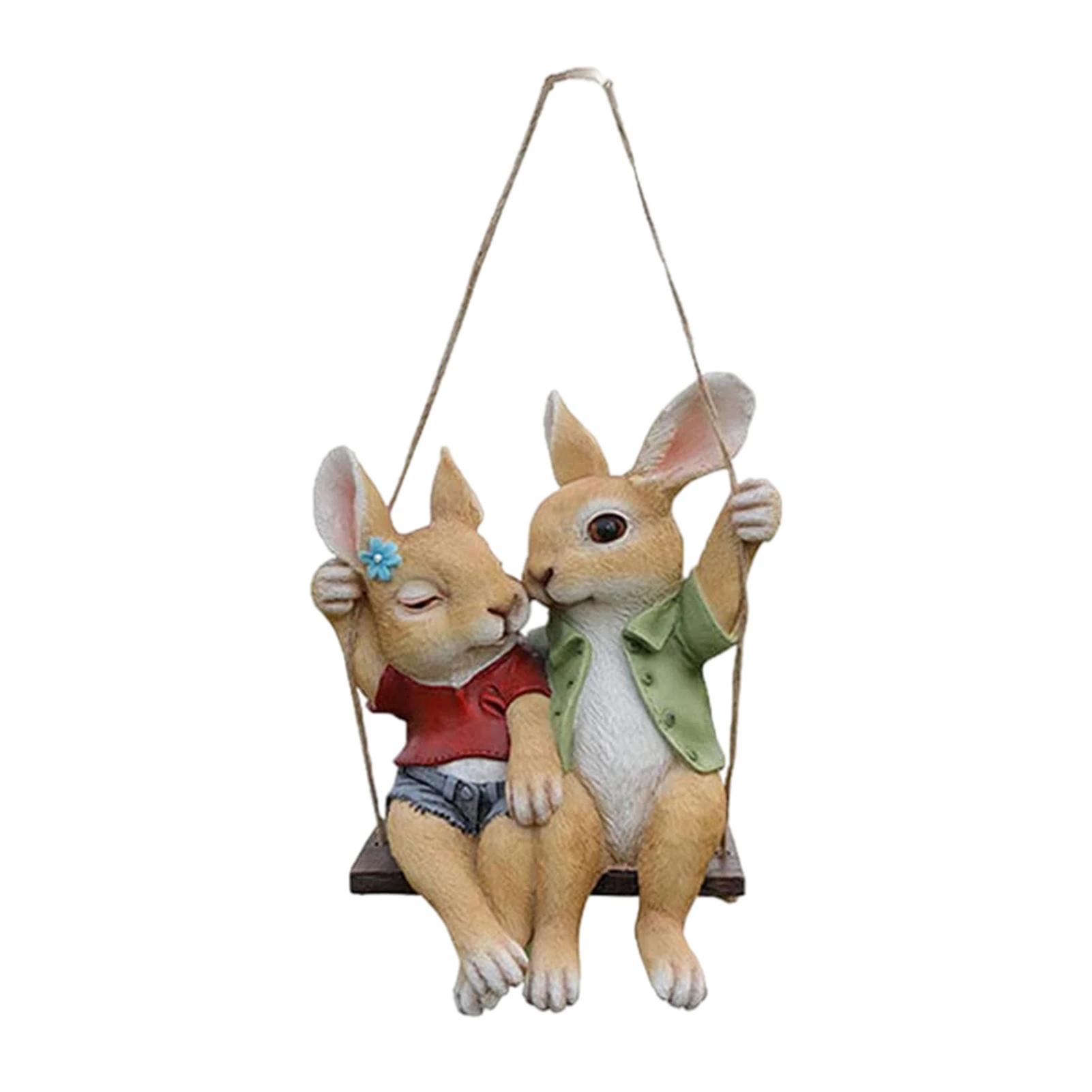 

Полимерная статуя кролика качели для сада, статуя кролика из смолы, скульптуры кроликов, пасхальные украшения, фотография на День Матери