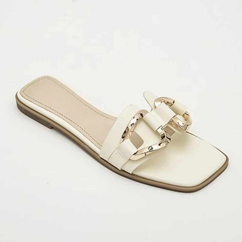 Женские сандалии на плоской подошве ZRACK модные пляжные с металлической цепочкой