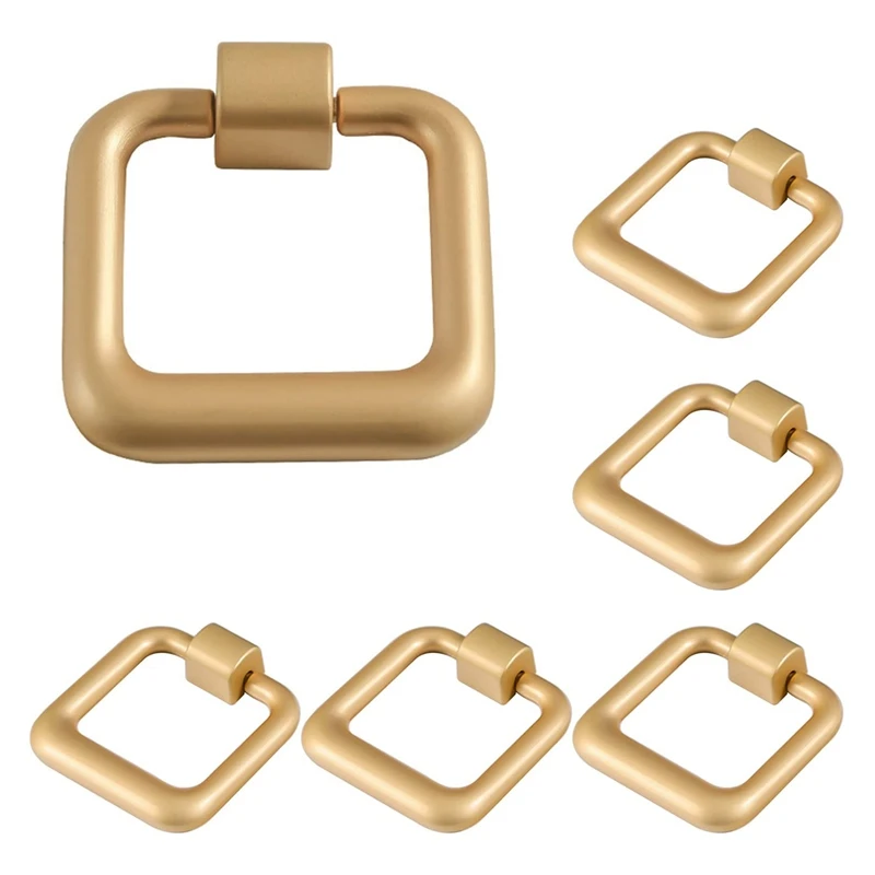 

New 6Pcs Zinc Alloy Cabinet Door Drawer Knobs Cupboard Closet Door Knobs Square Rings Shape Pull Knobs For Kitchen Drawer
