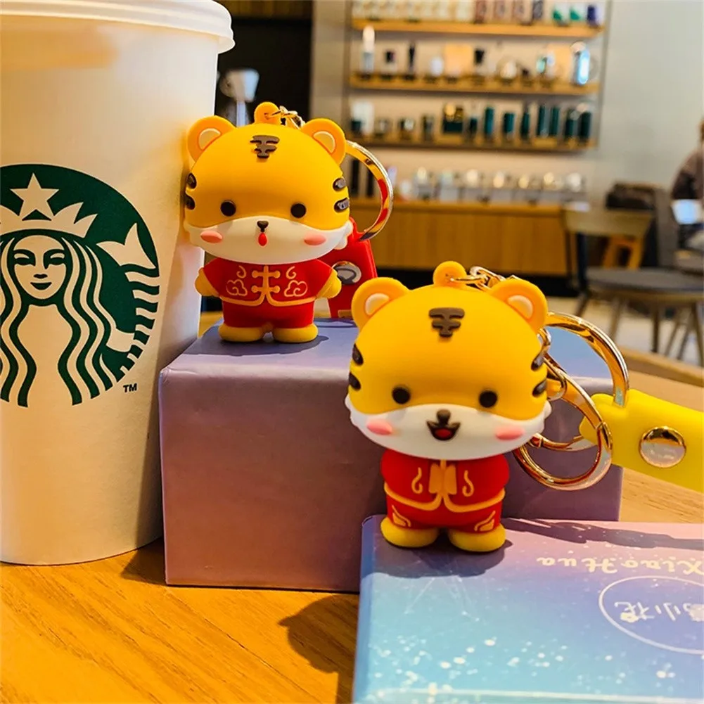 

Car Key Chain Ring Chinese New Year Decorations 2022 Tiger Anime Interior Parts Lucky Tiger Ornament Red Car Mascot Key Chain