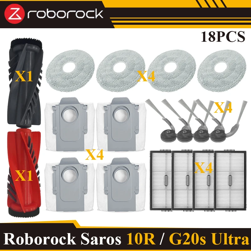 

Подходит для (Roborock G20S Ultra/Saros 10R/Roborock S9 MaxV Slim) Вакуумные детали Основный ролик Боковая щетка Фильтр Швабра Тканевый мешок для пыли