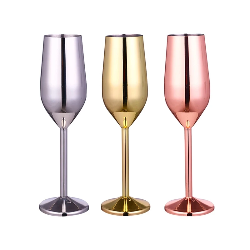 

HOT Stainless Steel Champagne Cup Wedding Toasting Champagne Flutes Wine Glass Cocktail Glass Restaurant Goblet