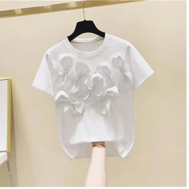 Neploe трехмерные декоративные футболки с бантом хлопковые короткими рукавами лето
