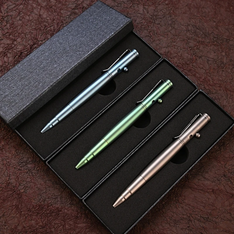 

for Titanium Bolt Action Pen Retractable Ballpoint Pen Metal Signature Pen Smooth to Write for Outdoor Self-protection H8WD