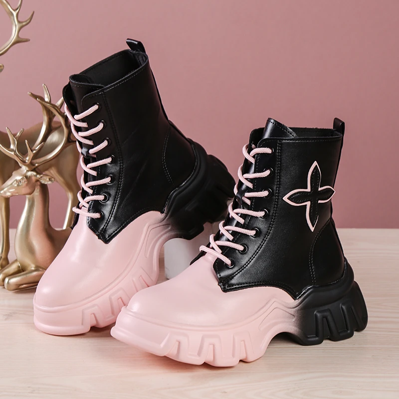 

New Fashion Color Mixing Platform Shoes Women Ankle Boots 2022 Autumn Chunky Chelsea Boots Motorcycle Women Boots Botas De Mujer
