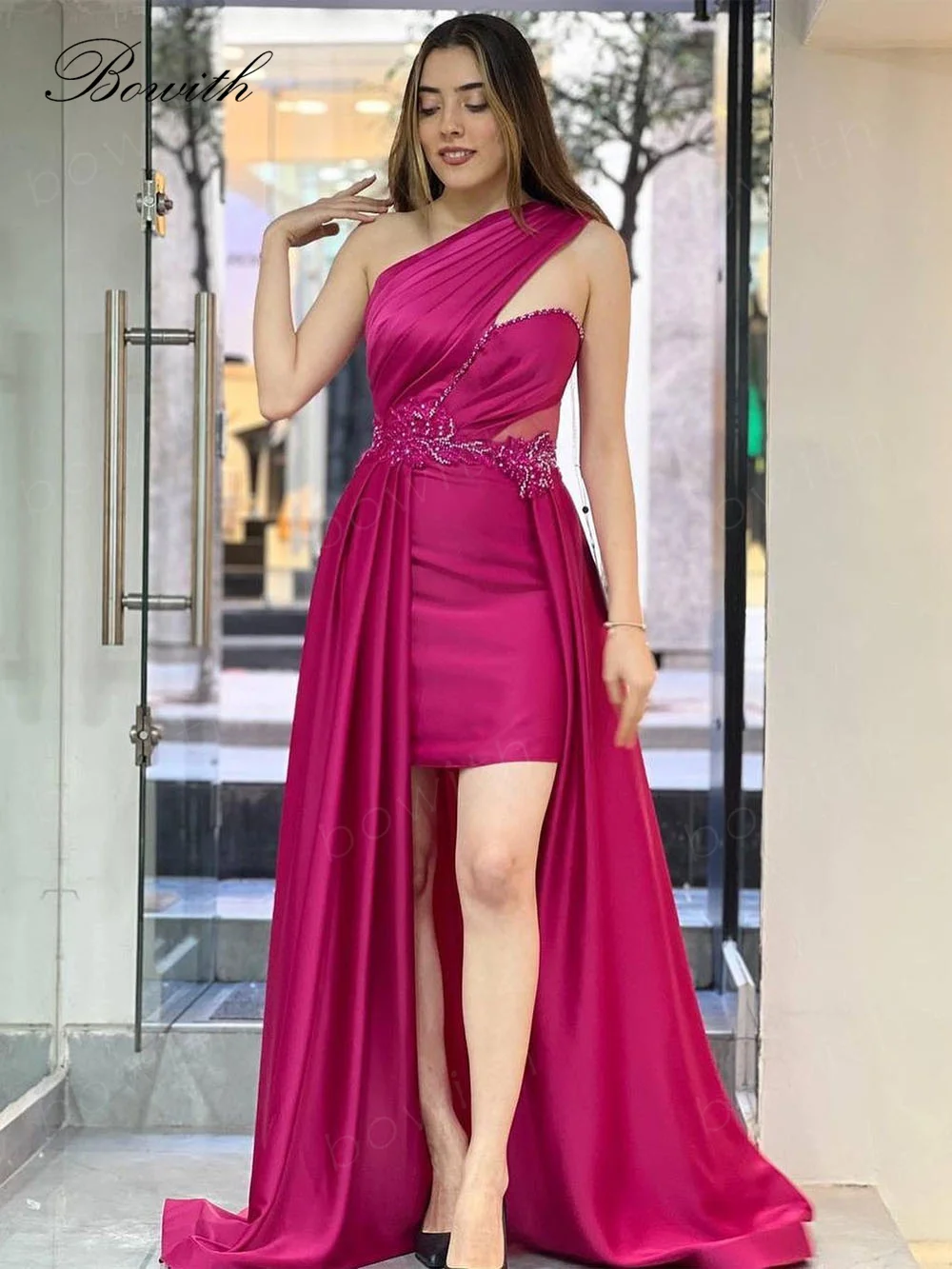 

Bowith One Shoulder Evening Party Dresses for Women with Side Train Mermaid Luxury Dress for Gala Party vestidos de fiesta