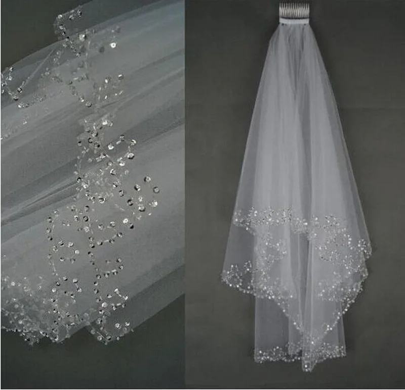 

White Ivory Short Wedding Veils Wedding Bridal Veil 2 Layer Handmade Crystal Beaded Bridal Accessories Veil Good Quality 2023