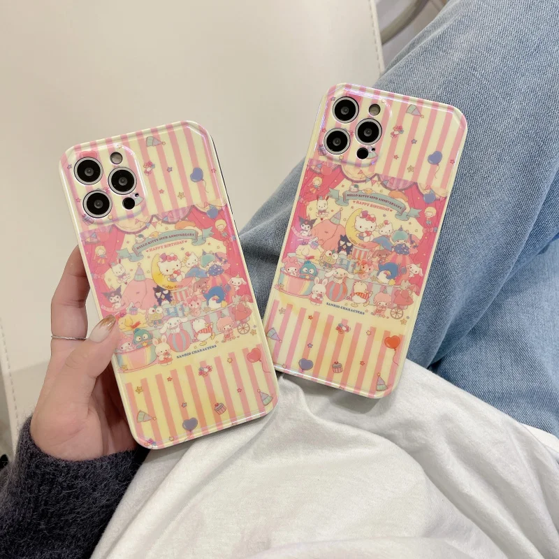 

Bandai Pink Kawaii Hello Kitty Phone Case For iPhone 13 11 12 Pro Max Mini XS XR X 8 7 Plus SE Back Cover