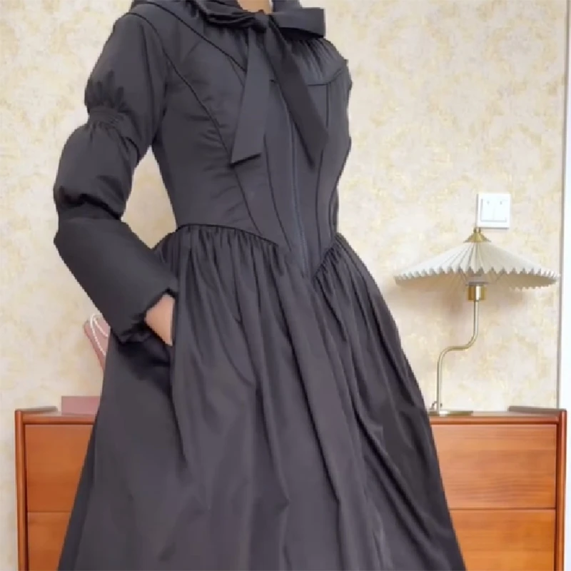 Фото Женское шикарное однотонное платье макси-пуховик Slim Fit S Line с большим подолом, теплые длинные халаты, пальто 2026, новый наряд, женская уличная верхняя одежда №2