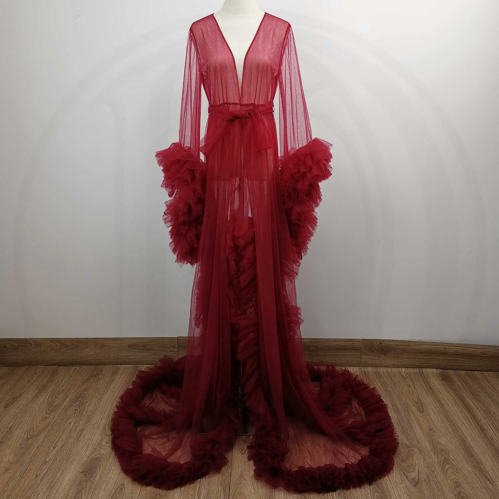 Вечернее тюлевое платье для беременных с длинными рукавами и цветочным принтом