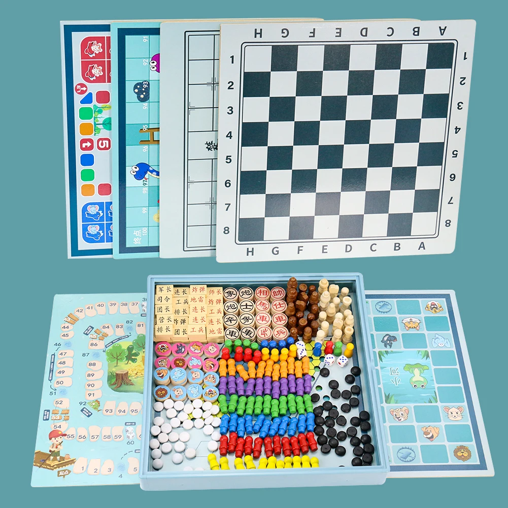9 In 1 Multifunctional Chess Checkers Chinese Xiangqi Animal Chess Gobang Go Flying Chess Children's Puzzle Board Game Set