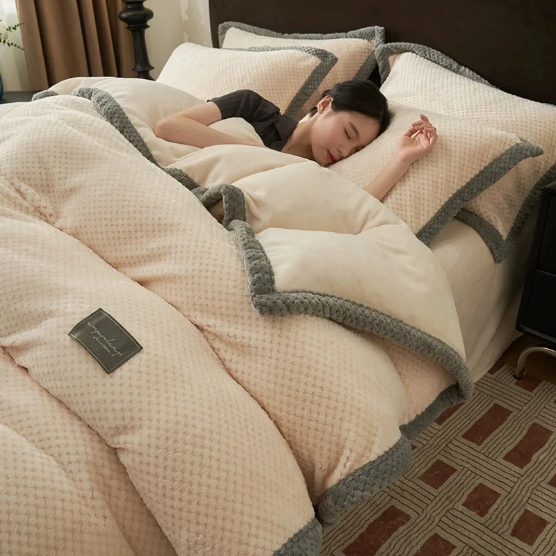 

Однотонное зимнее фланелевое одеяло, мягкое теплое Флисовое одеяло кораллового цвета, чехол, утолщенный теплый пододеяльник, постельное белье