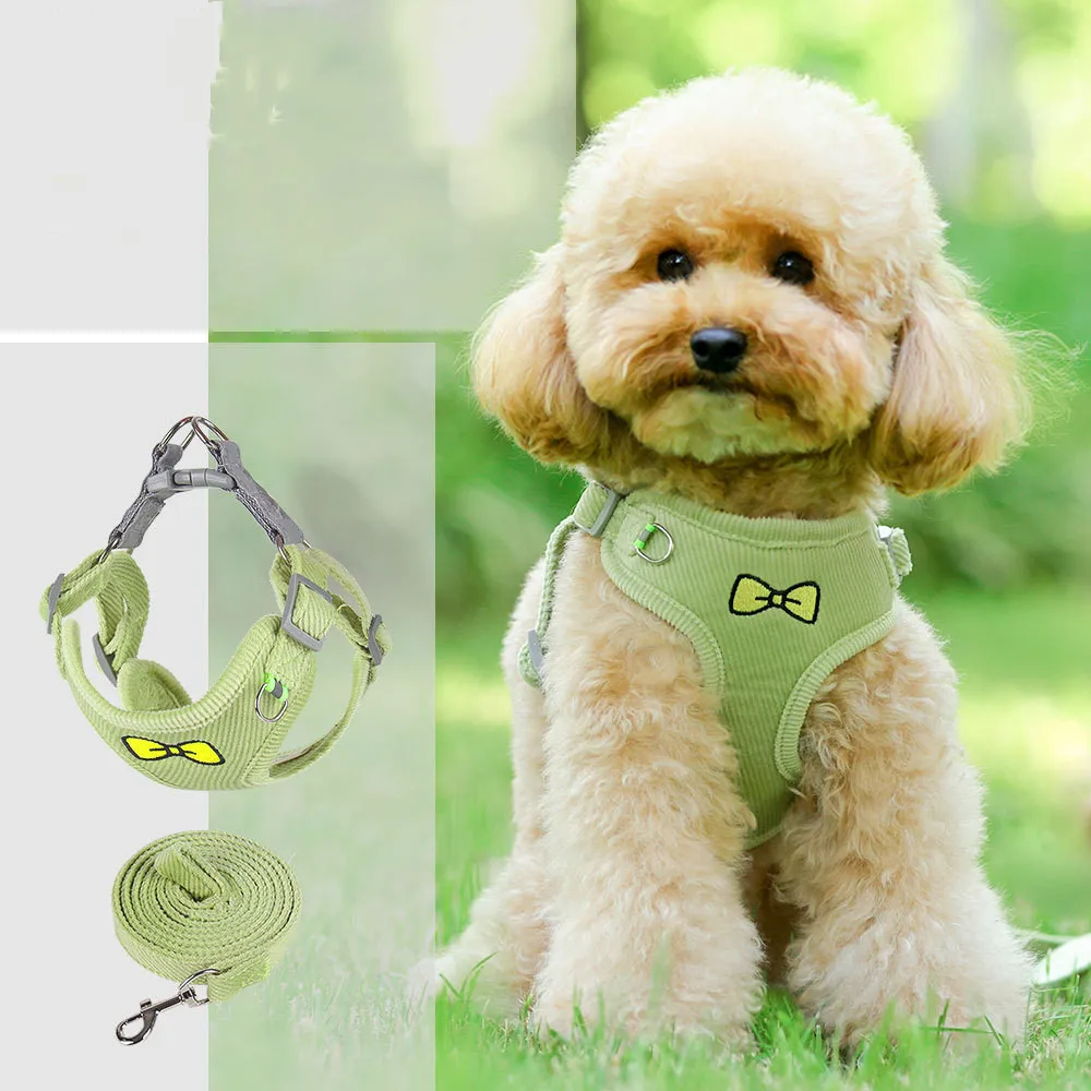 

Personalized Dog Harness And Leash Set Corduroy No Pull Medium Large Dogs Collar Lead Walking Rope Vest Chest Spitz Accessories