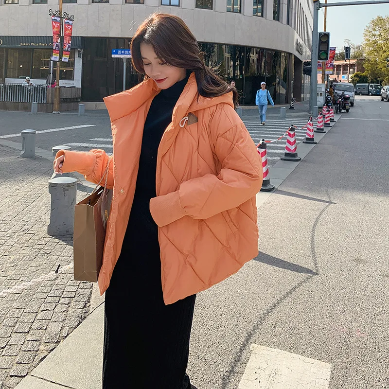 Women Casual Loose Short and Long Hooded Windproof Warm Cotton-Padded Thickening Jackets Winter Parkas Solid Coats Soft Outwear