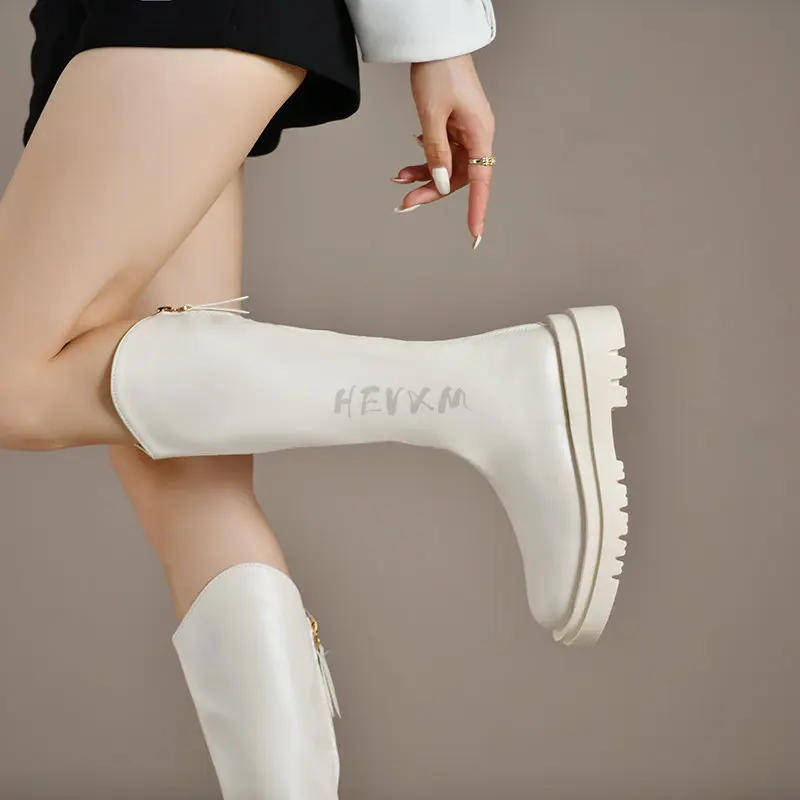 

Winter Women's Outdoor Shoes Riding Boots Knee High Matte Natural Leather Cowhide Fashion Street Style Botas Mujer Women Boots