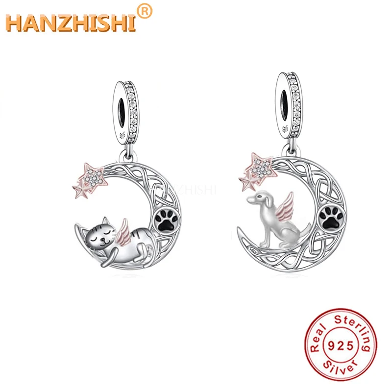 

Fashion 925 Sterling Silver Dog Cat Charms Moon Star Dangle Beads Fit Original brand Bracelet Necklace Jewelry Berloque