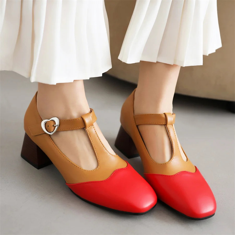 

Mid Heel Women Shoes 2023 Summer Color Matching T-Shaped Ankle Buckle Mary Jane Office Shoes Plus Size 40-47 Dropshopping