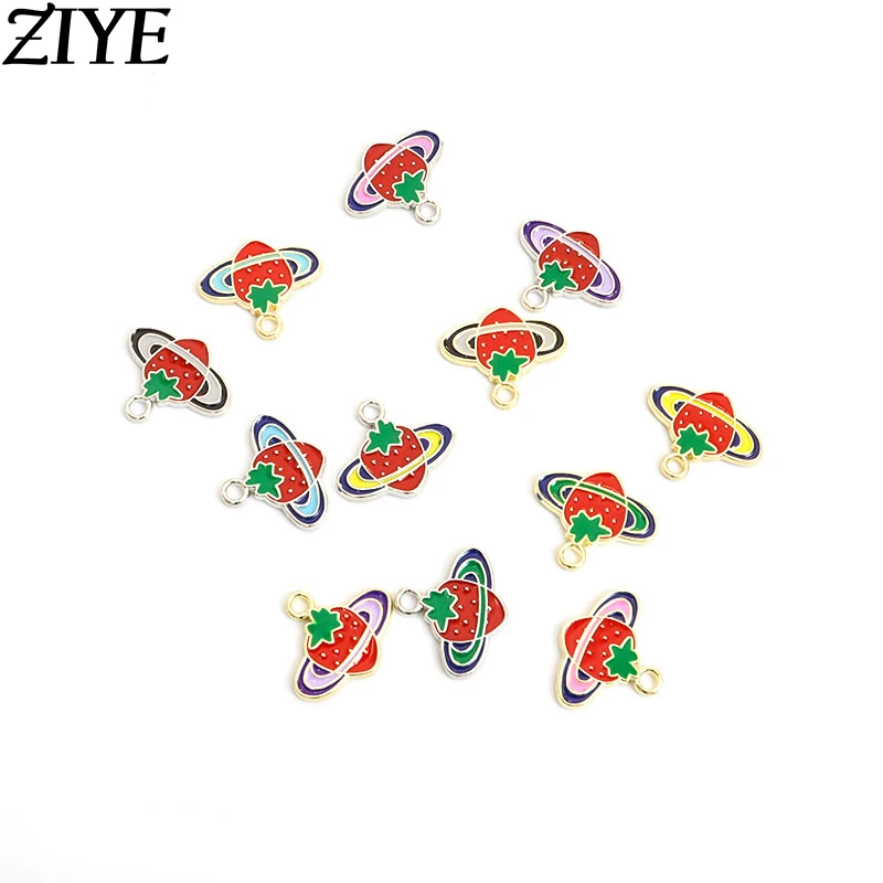

10pcs Strawberry Planet Enamel Charm For Jewelry Making Accessories DIY Keychain Earring Bracelet Cartoon Fruit Pendant Findings