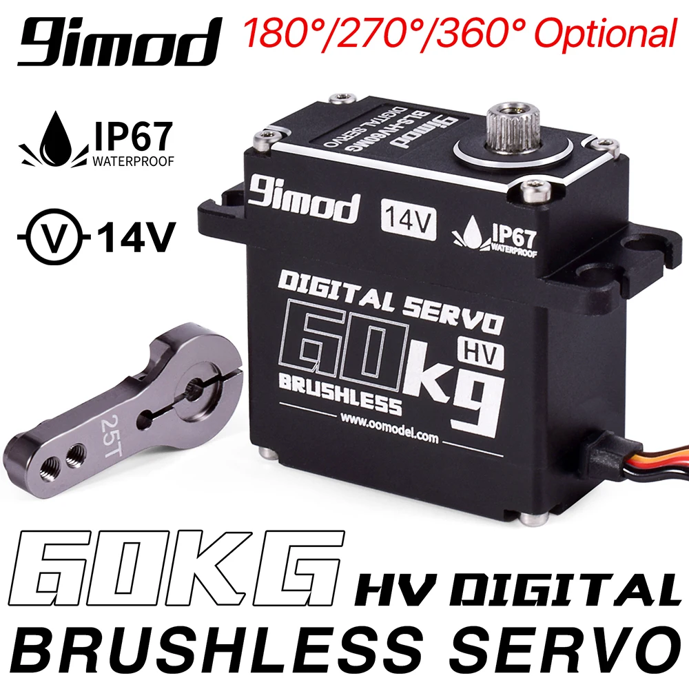 

RC Servo 9imod 60KG Brushless Servo Motor 14V HV High Torque Waterproof Metal Gear Steering Servo for 1/10 RC Car Digital Servo