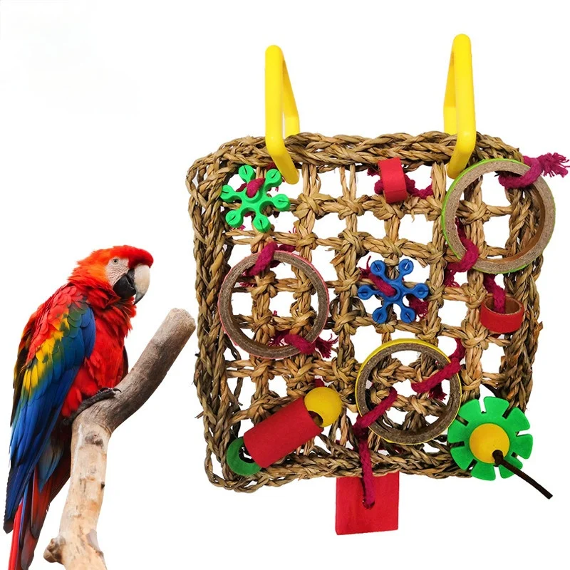 Bird Climbing Net Parrot Toys Woven Seagrass Biting Hanging Hemp Rope Swing Play Ladder Chew Foraging Colorful Funny Parrot Toys