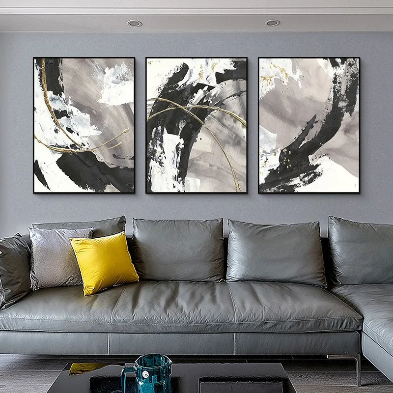 

Modern Minimalism Abstract Black and White Block Canvas Wall Art Poster Picture Living Room Home Decoration Painting Frameless