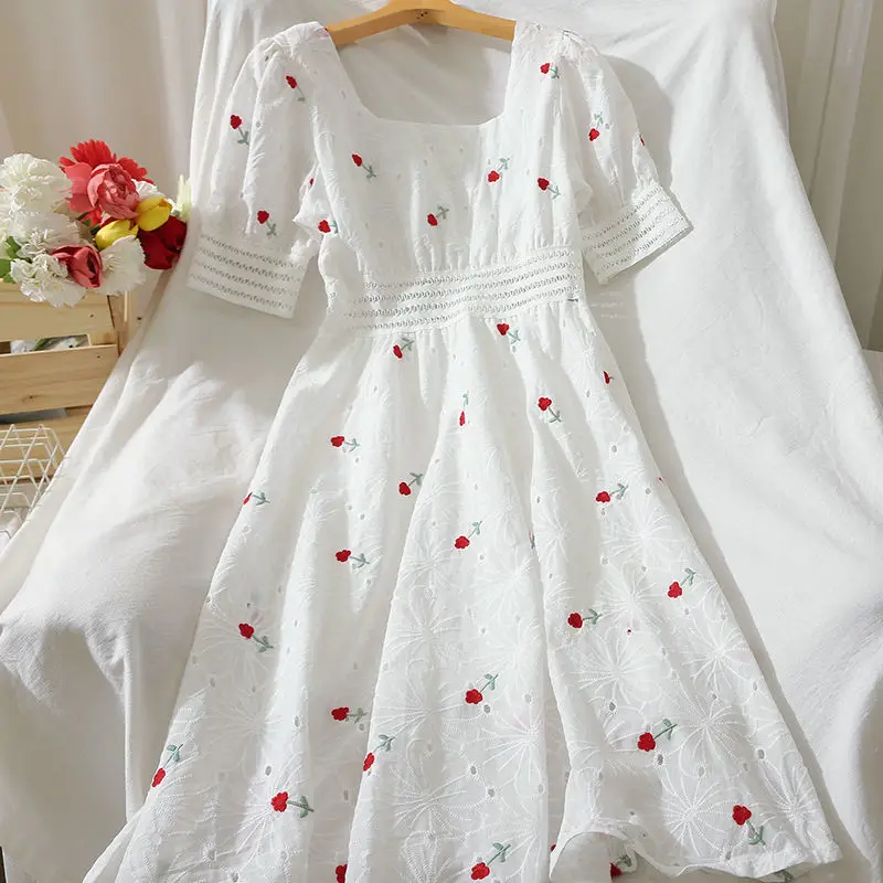 

Женское Хлопковое платье-трапеция с цветочным принтом, свободное льняное платье с квадратным вырезом и тонким воротником, лето 2023