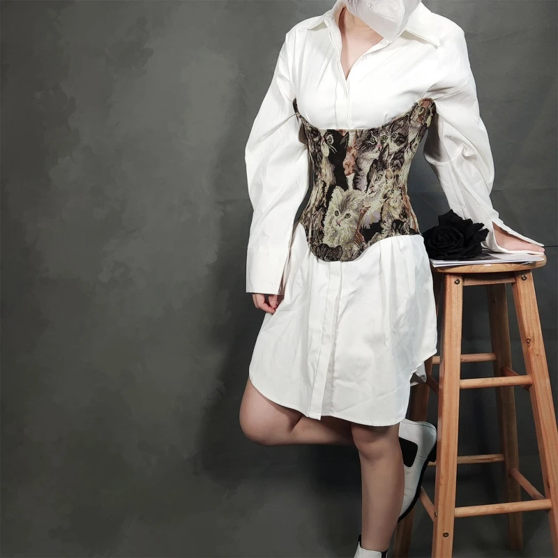 

Vintage Print Corset Vest Lace Up Corset Bustier Top Waist Cincher Corset