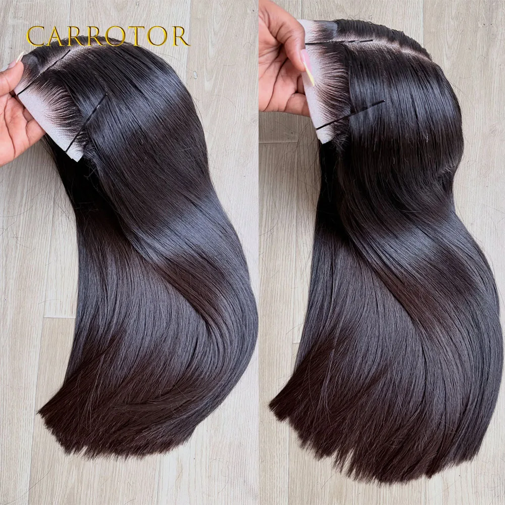 Фото Парик Surper Double Wig, 250% плотность, прямые волосы, 13x6, невидимый прозрачный кружевной фронтальный парик из натуральных волос, без клея, предварительно прорезанный, готов к носке №3