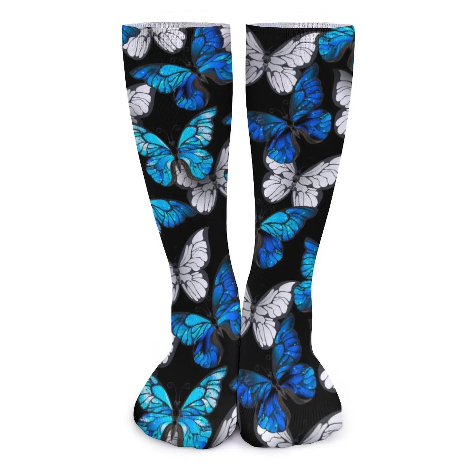 

«Голубые и белые Элегантные Осенние чулки с рисунком животных Антибактериальные Женские носки, мягкие носки для бега с рисунком