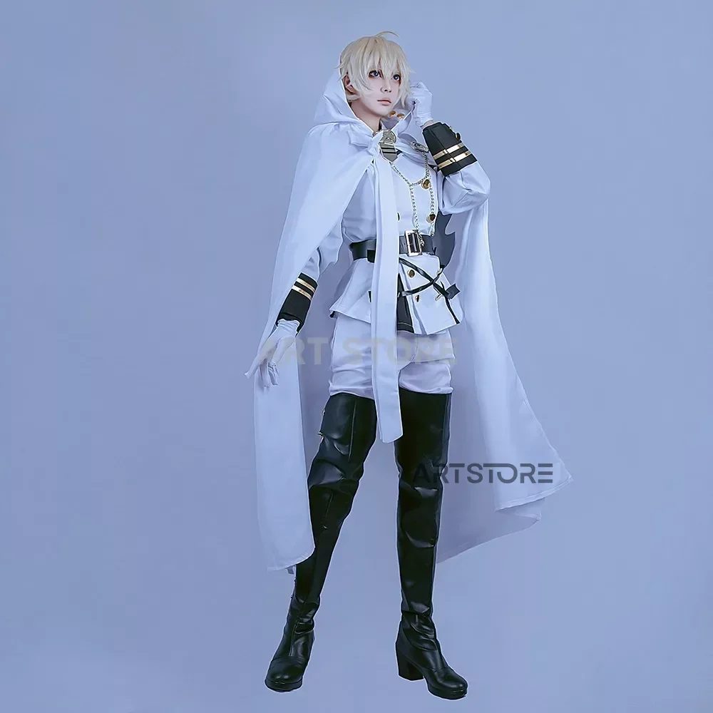 Микаэла Хякуя Косплей Аниме Серафим Конца Костюм Хэллоуин Вечеринка Белый Плащ