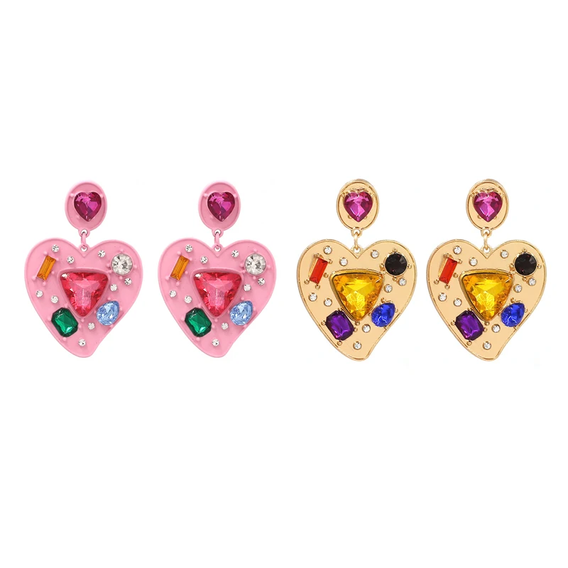 Y2K ювелирные изделия яркого цвета хрустальные серьги в форме сердца для женщин