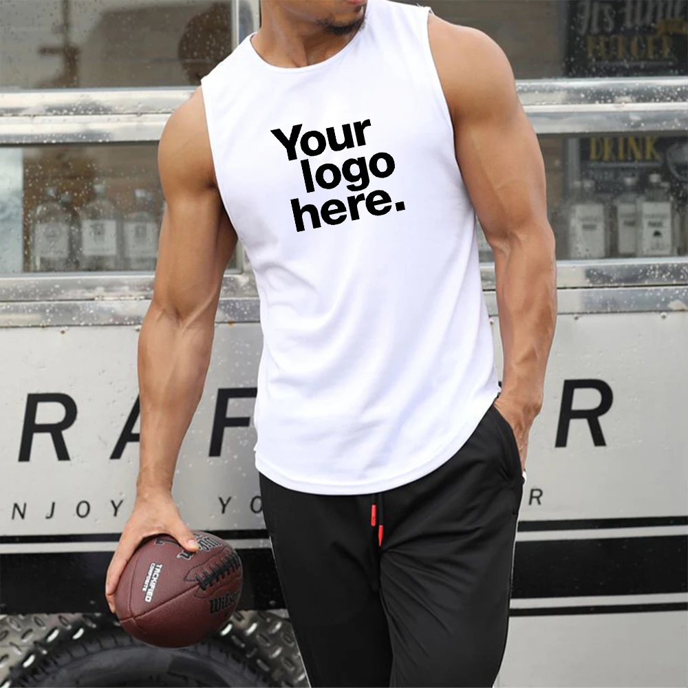 

Men Gym Tanks Tops Bodybuilding Fitness Sleeveless T Shirts Summer Diy Custom Print Beach Sports Muscle Vests for Male