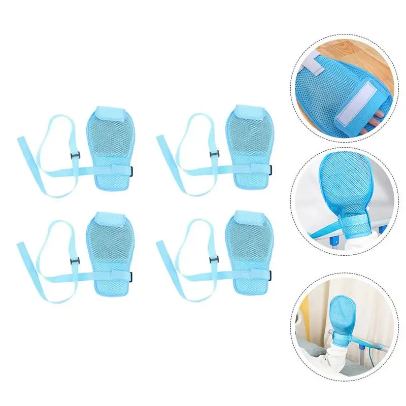 4pcs Safety Restraint Gloves Breathable Elder Dementia Finger Control Mitts (Sky-blue) | Красота и здоровье