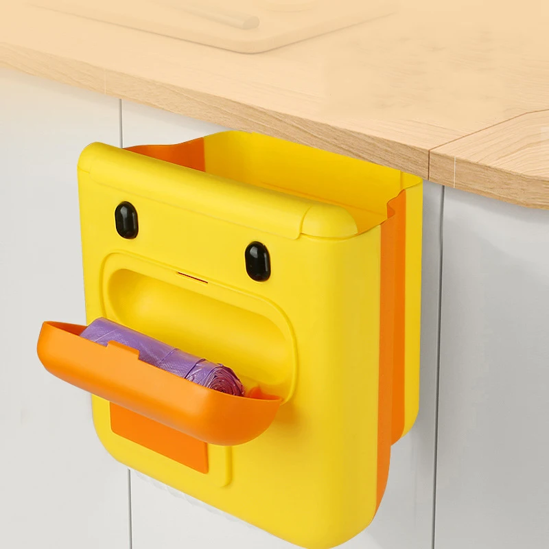 

Складной мусорный шкаф с мультяшным изображением утки, портативная пластиковая настенная мусорная корзина для ванной комнаты, туалета
