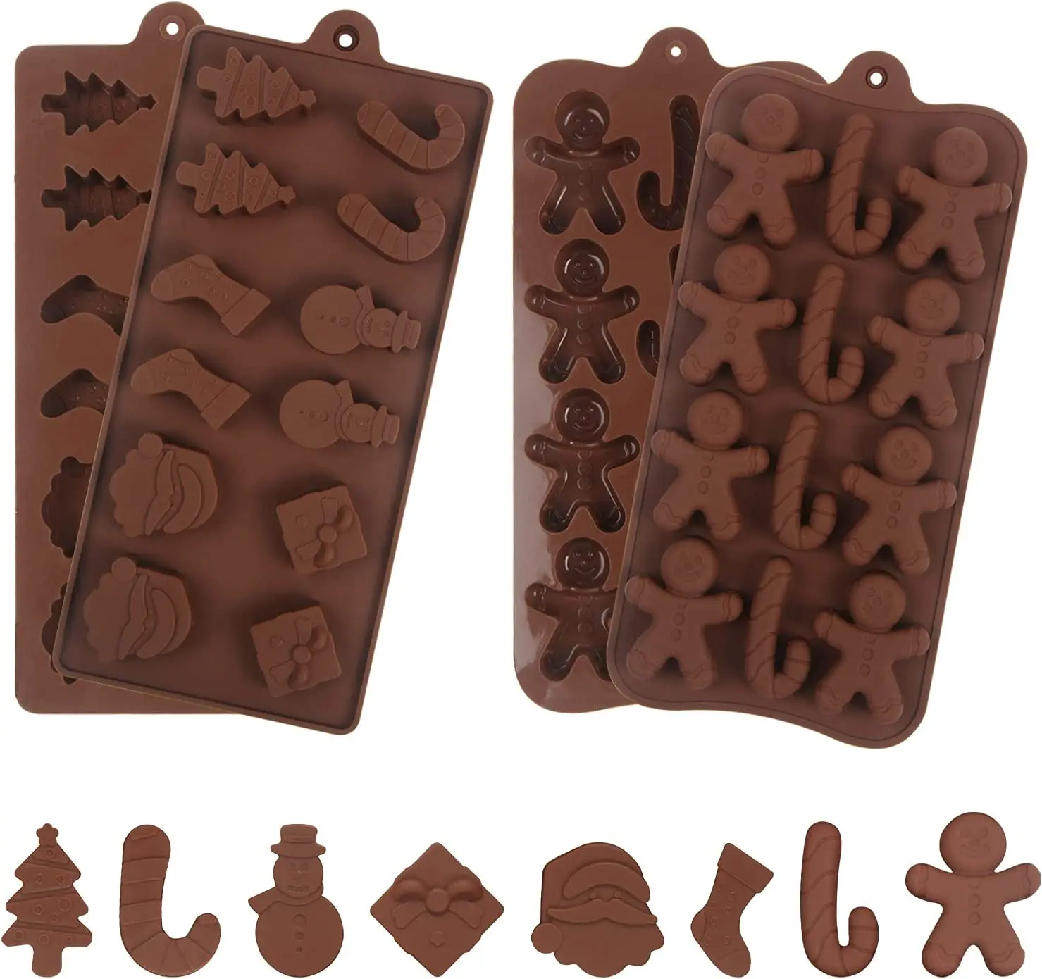 

Christmas Silicone Mold For Chocolate, 2 Pcs Silicone Molds Santa Gingerbread Man Shape Fondant Cake Baking Molds