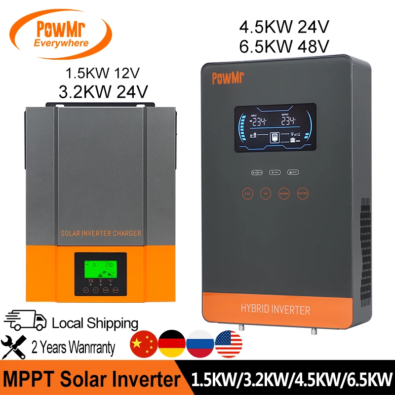 

PowMr 1.5KW 3.2KW 4.5KW 6.5KW All-in-one Inverter 230VAC Output With MPPT Solar Charge Controller for Lead-Acid&Lithium Battery