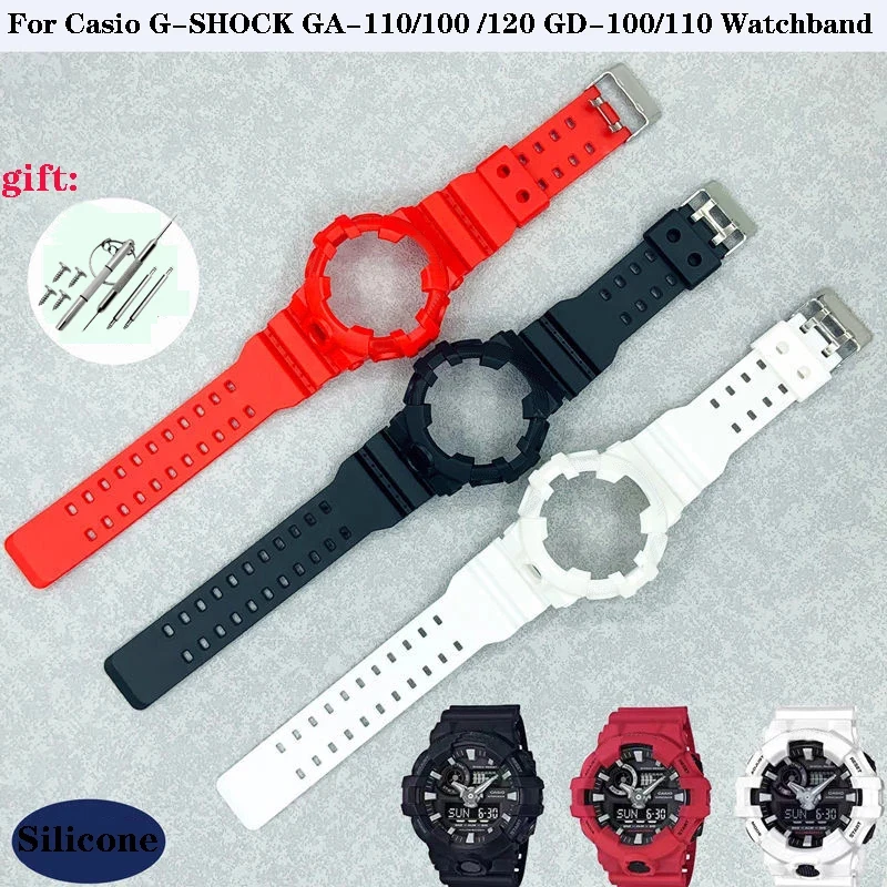 Silicone Rubber Case Watchband for Casio G-SHOCK GA-110/100 /120 GD-100/110 Men Sport Waterproof Band Strap Bracelet Accessories