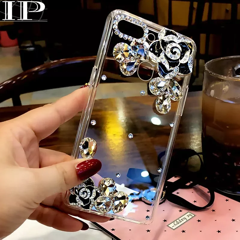 Чехол S23 FE со стразами и цветком для Samsung S24 Ultra S22 S21 S20 S10 Plus Note 20 10 9 Telefon Funda Camilla Diamond