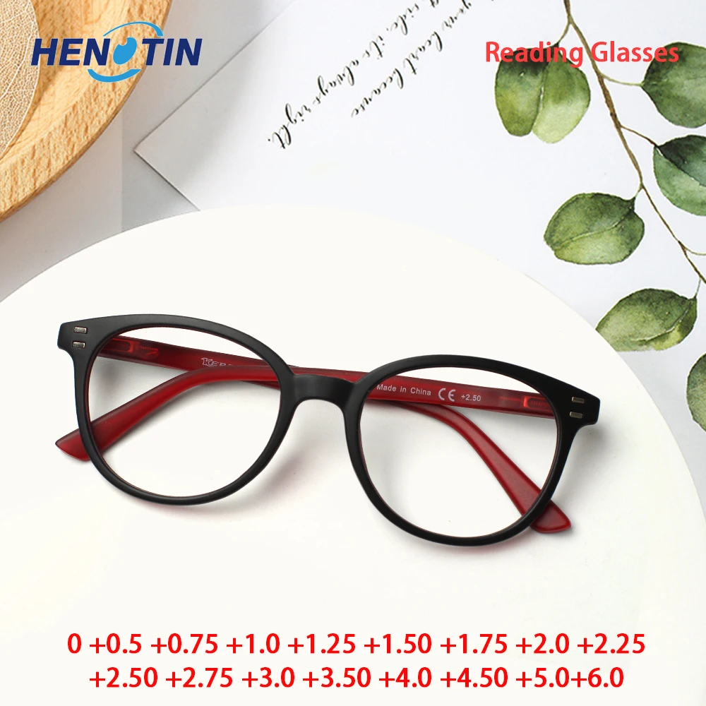Henotin Prescription Reading Glasses Men Women High Quality Durable Spring Hinge Eyewear Retro Round Frame 0~600