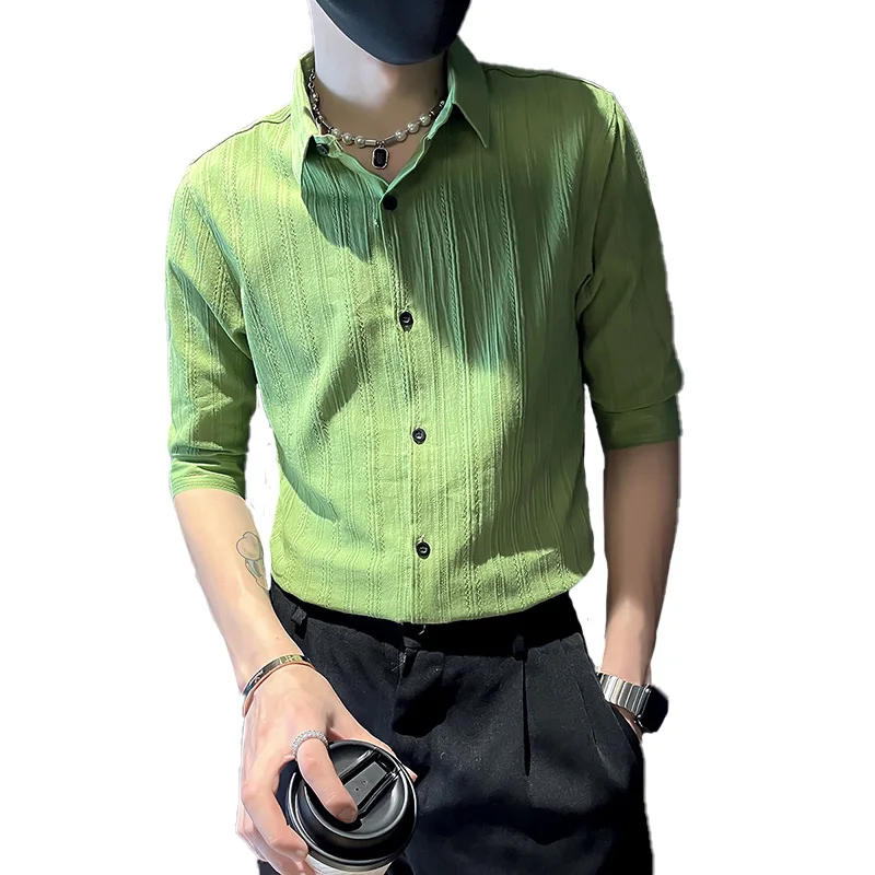 2022 Summer Solid Color Shirts Men Half Sleeve Slim Casual Shirt Business Formal Dress Shirt Social Party Streetwear Lapel Tops