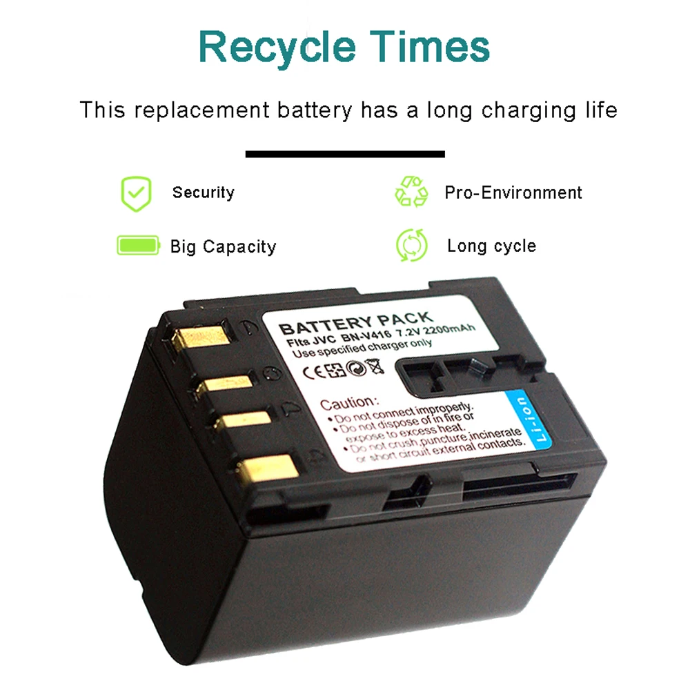 Аккумулятор 2200 мАч BN-V416 BN-V416U для JVC GR-D200 D201 D230 D20 D21 D22 D31 D40 D50 D53 D60 D70 D72 D90 D91 D93 DV1800