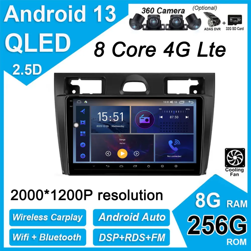 

9" DSP Android 13 For Ford Fiesta Mk VI 5 Mk5 2002 - 2008 Car Radios Audio GPS Stereo Carplay Android Auto Support Split screen
