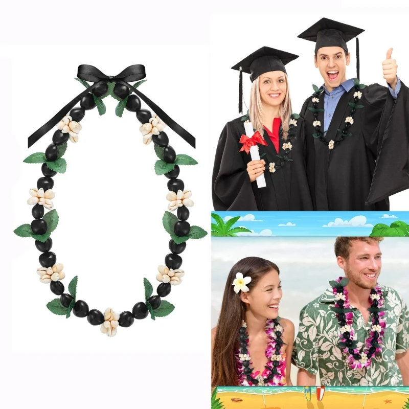 Hawaiian Kukui Nut Lei Necklace Chunky Acrylic Shells Beads Necklace Jewelry