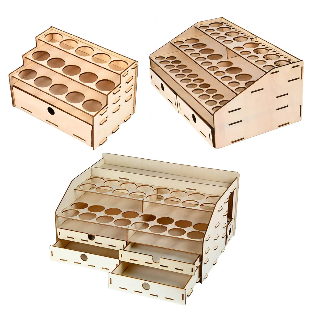 

Wooden Pigment Bottle Rack DIY Assembled Paint Stand Storage Shelf Wood Drawing Holder with Drawer