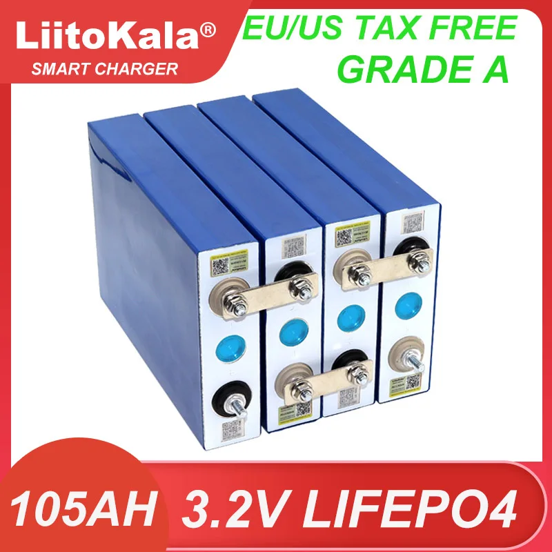

Liitokala 3.2V 105Ah LiFePO4 battery Lithium iron phospha DIY 12V 24V RV Motorcycle Electric Car travel Solar Grade A Batteries