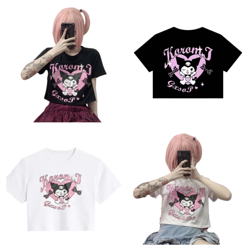 

Sanrios Hellokittys Pure Cotton Short-sleeved Anime Cute Cartoon T-shirt Breathable and Comfortable Kawaii Girl Heart Summer Top