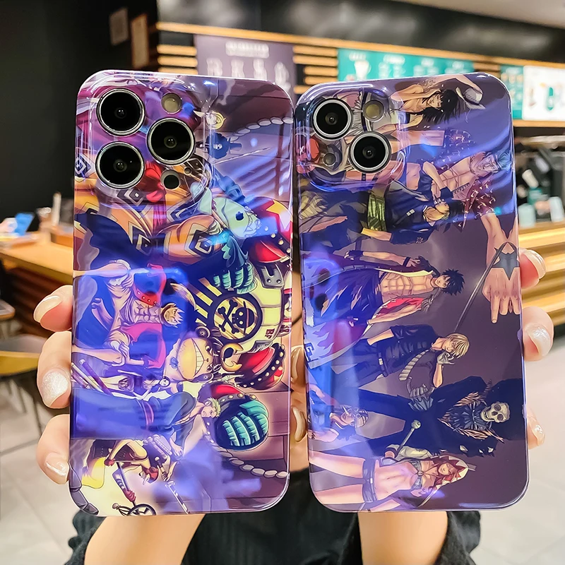 

BANDAI One Piece Luffy Zoro Sanji Nami Cute Cartoon Holder Soft Phone Case for iPhone 11 12 13 Pro Max X XR XS MAX Hard Fundas