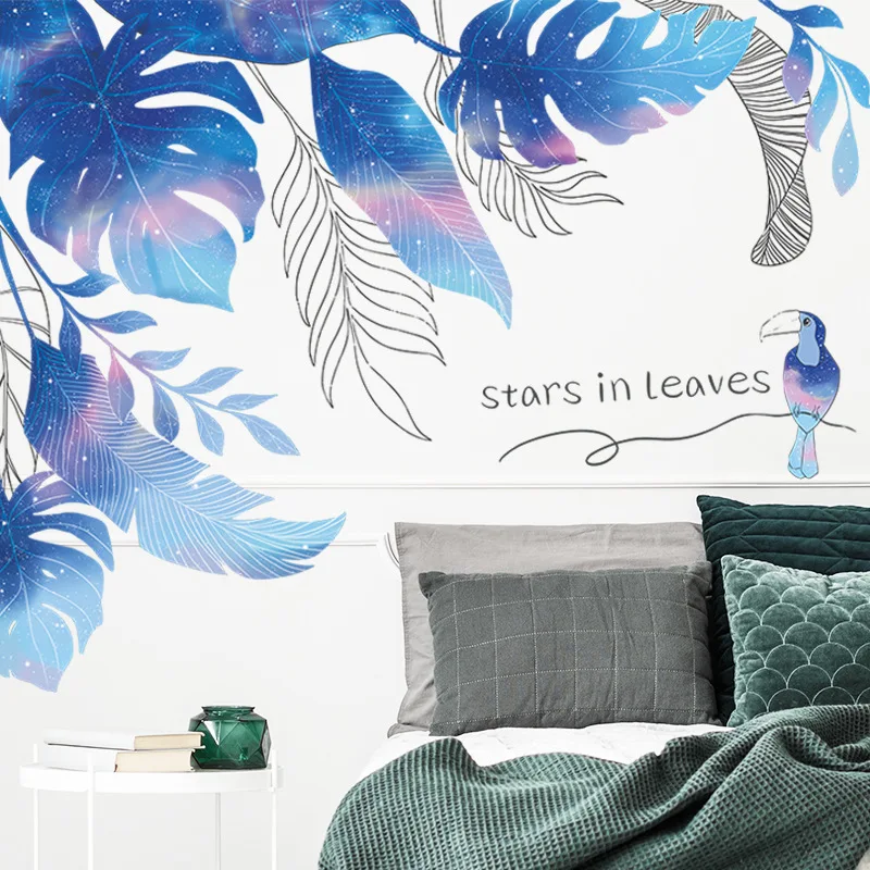 

Colorful Painted Fantasy Leaf Wall Sticker Self-adhesive Removable Vinyl PVC Wallpaper for Living Room Bedroom Home Decoration