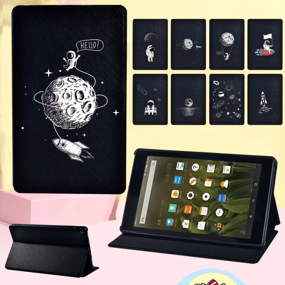 

Folding Tablet Case for Fire HD 8 Plus 10th 2020/Fire 7/HD 8/HD 10 Astronaut Pattern Shell Drop Resistance Leather Stand Cover